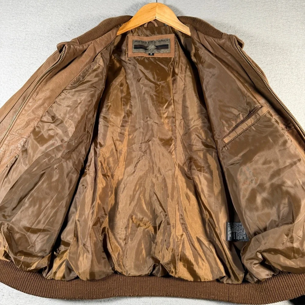 Vintage‎ Members Only Mens Brown Genuine Leather Bomber Jacket Size Large
